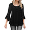 Women's Mesh Patchwork Ruched Flare-Sleeve Top - Meifu Market