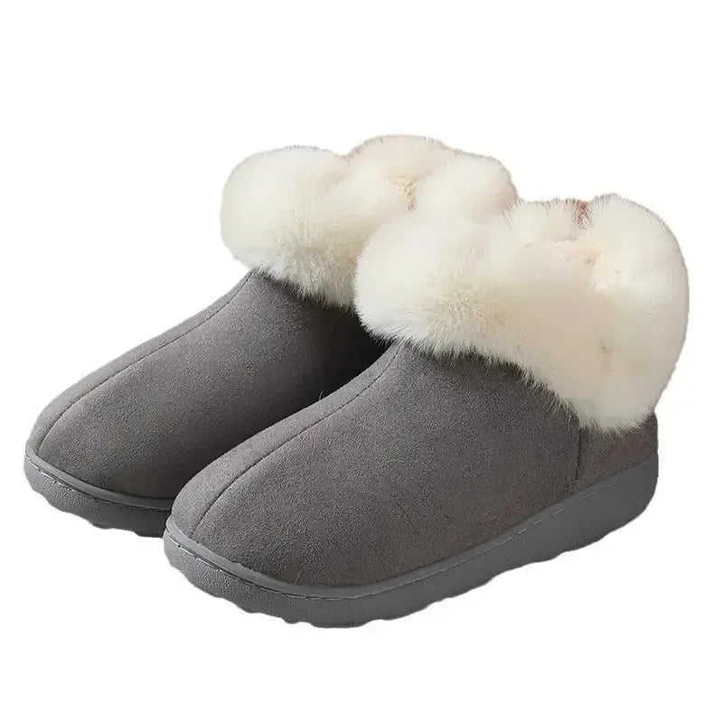 Winter Platform Slippers - Warm Cotton House Shoes with Heel Bag for Couples Meifu Market