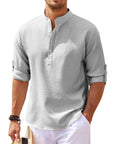 Men's Casual Shirt  Long Sleeve Stand Collar Solid Color Shirt Mens Clothing Meifu Market