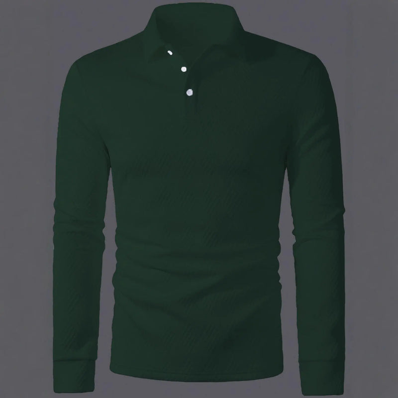 Men's Long Sleeve Polo Shirt - Solid Color Lapel Collar, Casual Smart-Casual Polyester Knit Top Meifu Market