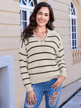 Women's Striped V-neck Long Sleeved Sweater Meifu Market