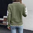 Women's Fall Floral Pattern V-Neck Sweater, Long Sleeve Pullover With Scallop Trim Casual Dressy Top Meifu Market