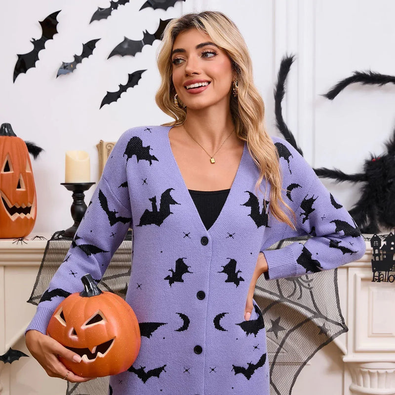 Women's Sweater Bat Jacquard Long Sleeve Cape Cardigan Coat Meifu Market