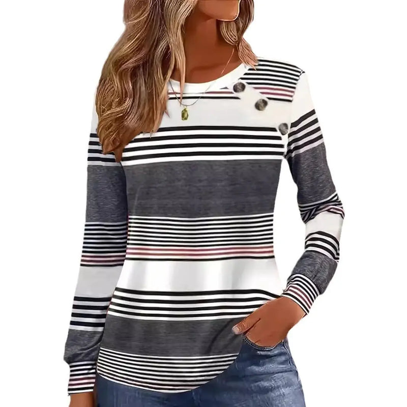 Casual Button Striped Long Sleeve Women's T-shirt Meifu Market