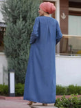 long sleeve denim dress | arabic style dress | zipper stitching details | ultrasonic cleaning