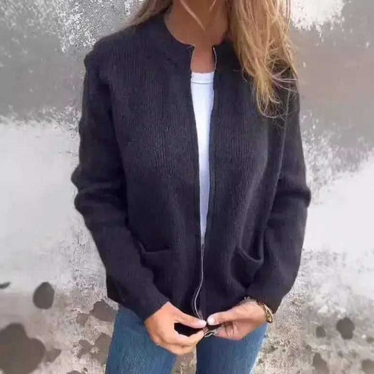 New Solid Color Casual Coat Zipper Sweater Cardigan Brown - alternative view