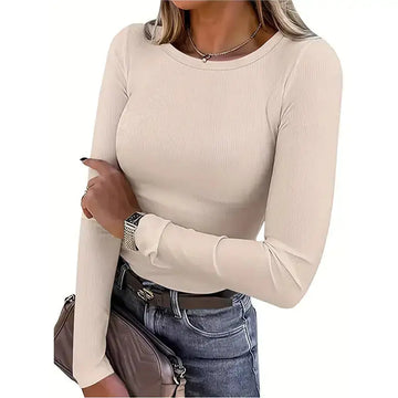 3 Pack Women's Long Sleeve Shirts, Crew Neck Ribbed Tops Slim Fit Casual Knit Tees Stretch Basic T Shirts Meifu Market