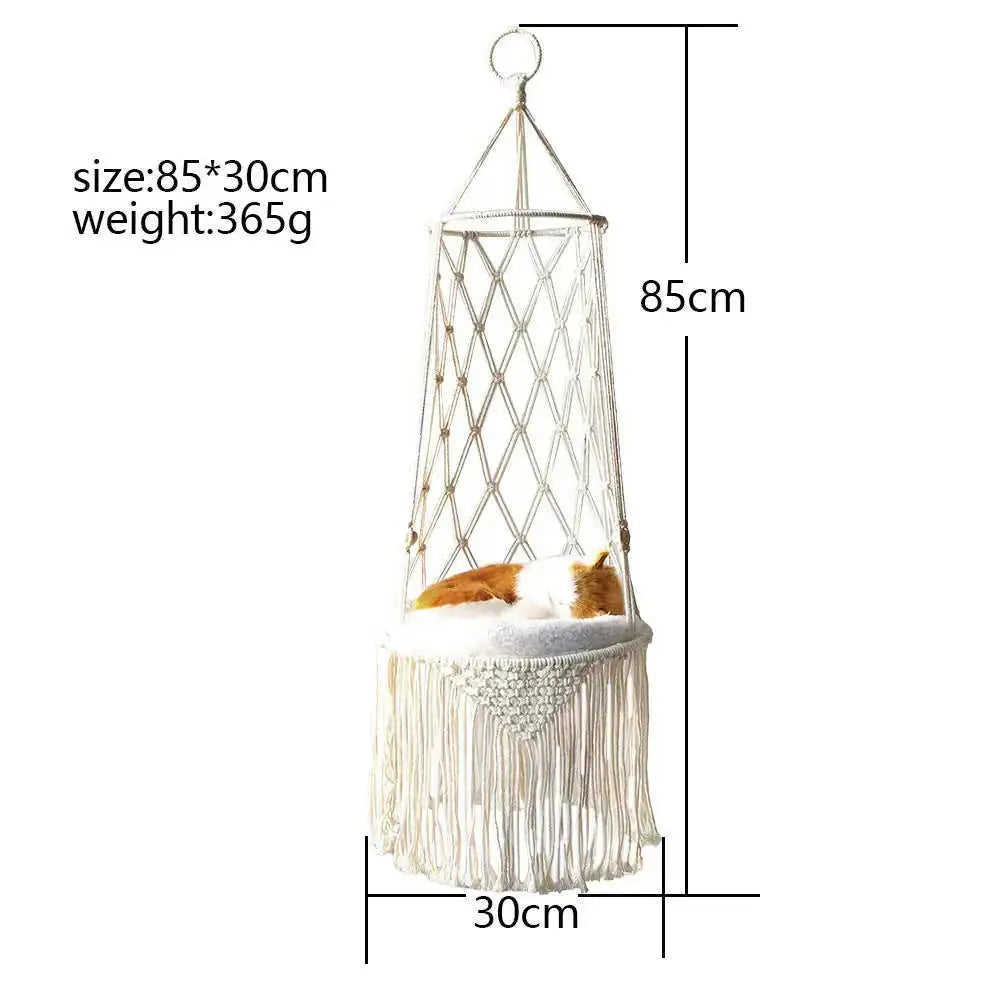 Macrame Hanging Pet Bed Macrame Cat Hammock Wall Hanging Cat Hammock Macrame Cat Bed-Pet Gifts Hammock Macrame Cat Swing B...