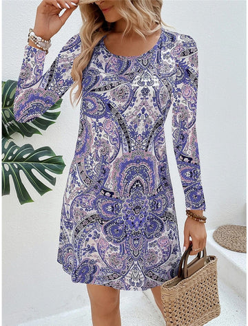 Women's Casual Printed Paisley Printed V-neck Dress Meifu Market