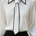 Women's Classic Tie & Lapel Blouse, Long Sleeve Contrast Color Design Shirt For Office And Formal Wear Meifu Market