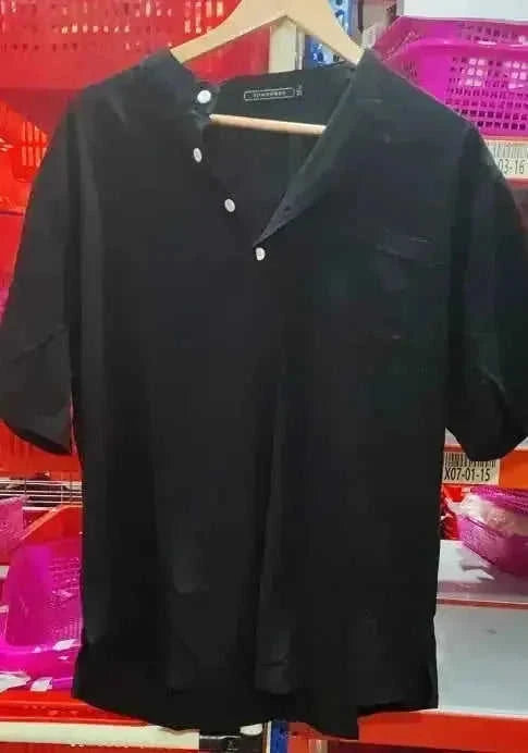 Casual Linen Solid Color Shirt Button V Neck Beach Shirt Men Summer Tops - Meifu Market