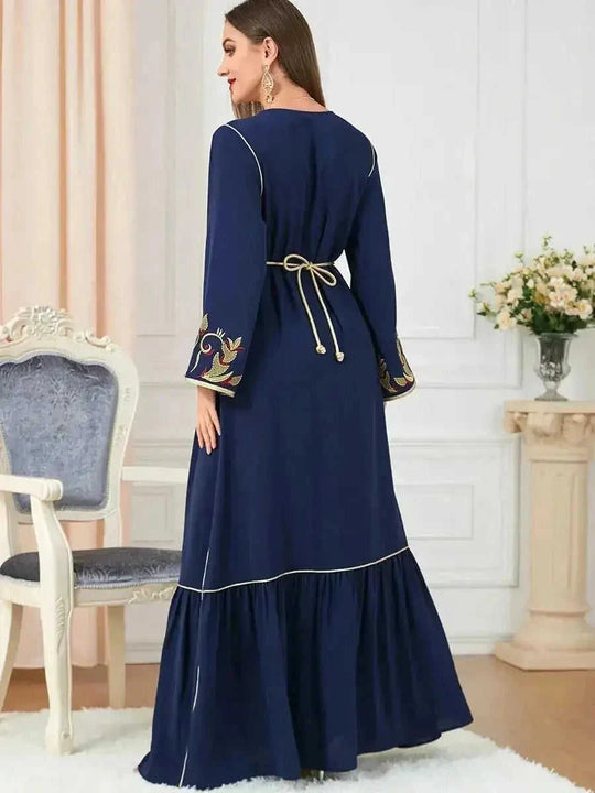 embroidered maxi dress | breathable cotton fabric | long sleeve midi dress | ultrasonic cleaning