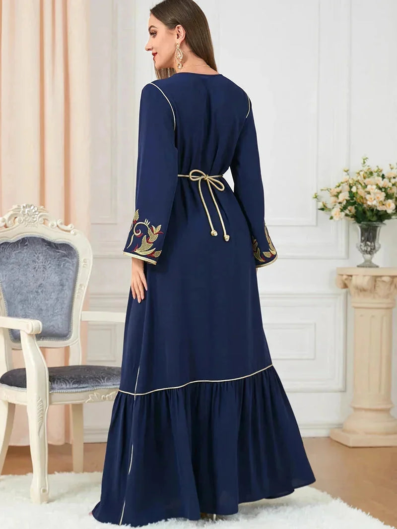 embroidered maxi dress | breathable cotton fabric | long sleeve midi dress | ultrasonic cleaning