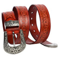 personalized mens leather belt | genuine cowhide embossed belt | adjustable carved belt buckle | energy saving