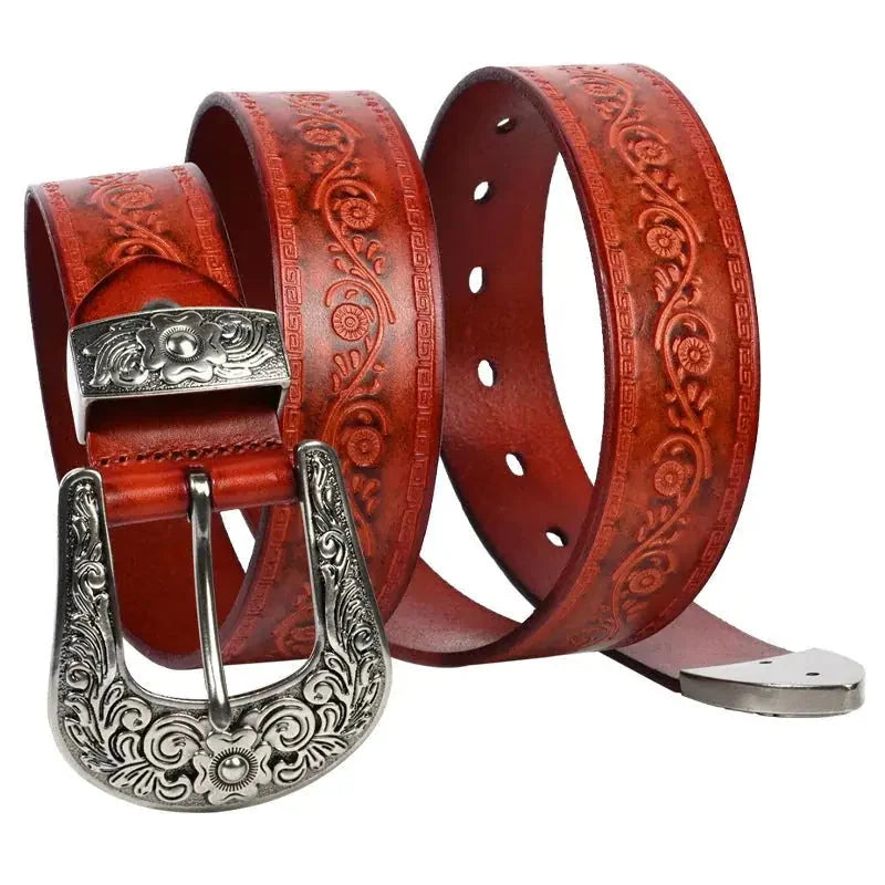 personalized mens leather belt | genuine cowhide embossed belt | adjustable carved belt buckle | energy saving