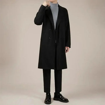 wool blend trench coat | mid-length winter coat | korean style overcoat | energy saving
