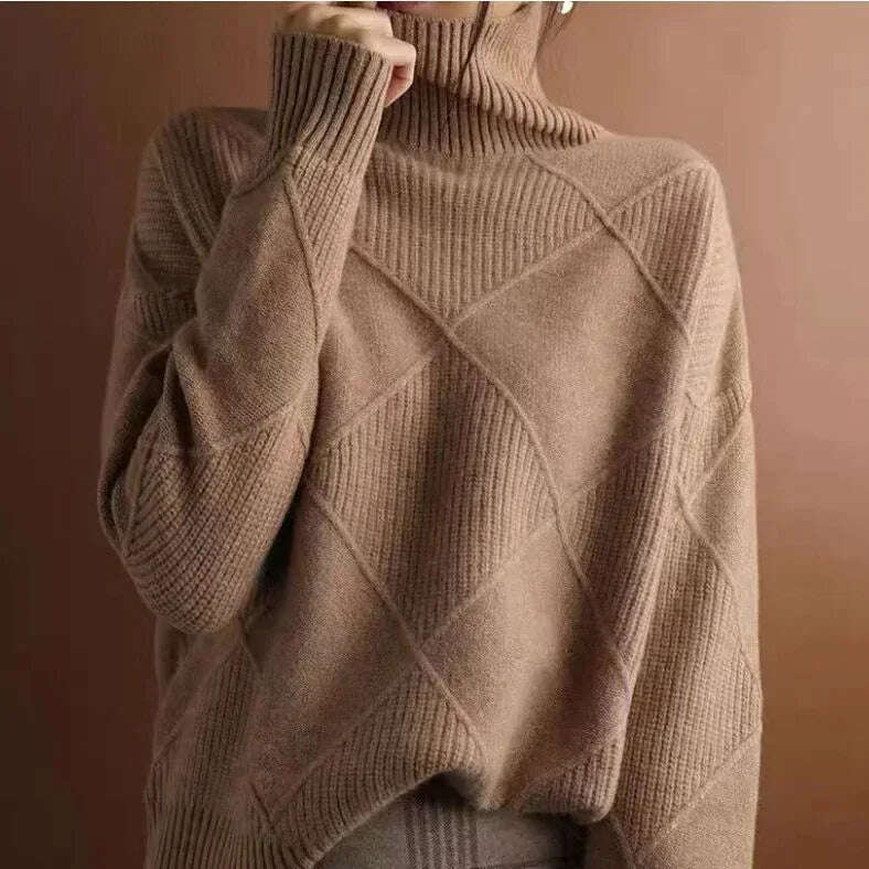 Women's Turtleneck Three-dimensional Rhombus Sweater Meifu Market