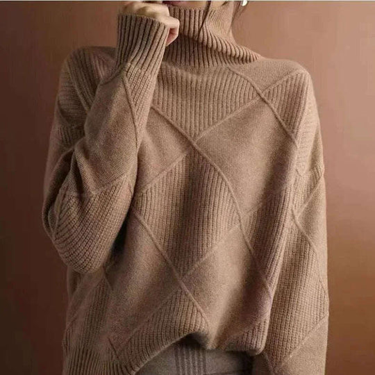 Women's Turtleneck Three-dimensional Rhombus Sweater Meifu Market