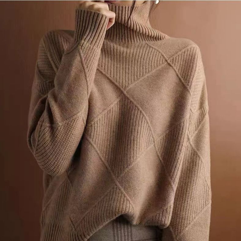 Women's Turtleneck Three-dimensional Rhombus Sweater Meifu Market