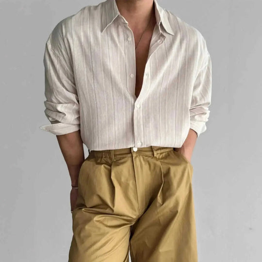 oversized fit shirt | linen cotton blend | vintage striped pattern | energy saving