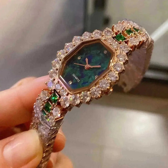 Dial Wine Barrel Type Full Diamond Green Watch Green - alternative view