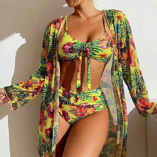 long sleeve swimwear set | uv protection swim blouse | quick-dry swimsuit three piece | ultrasonic cleaning