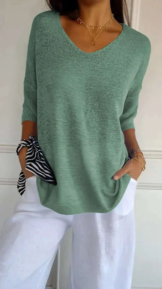 Solid Long Sleeve Sweater Slimming V-neckline Knitwear Women's Bottoming Shirt Meifu Market