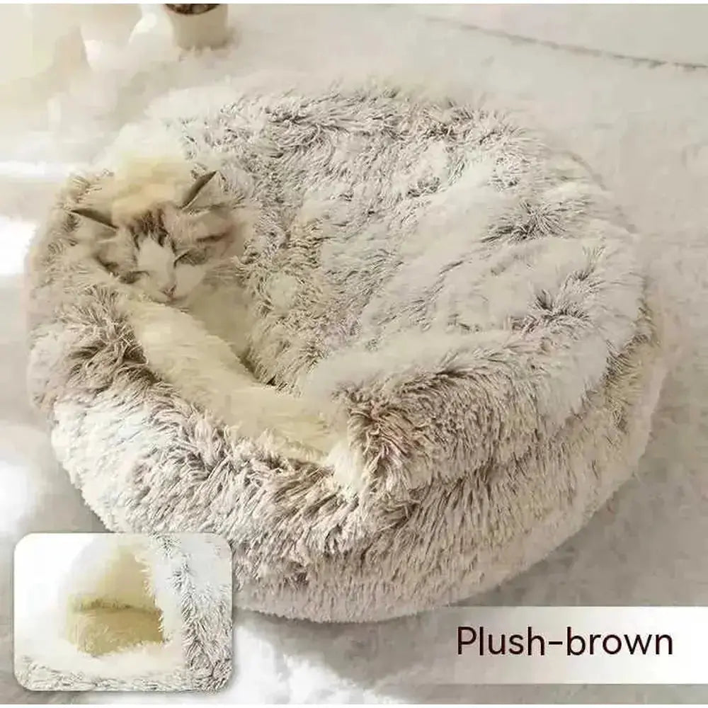 2-in-1 Dog & Cat Bed - Round Plush Warm Winter Pet House - view 55 (material: fleece, cotton | pattern: check | season:...