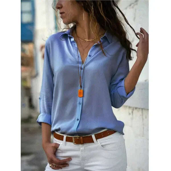 Long sleeve ladies lapel button shirt Meifu Market