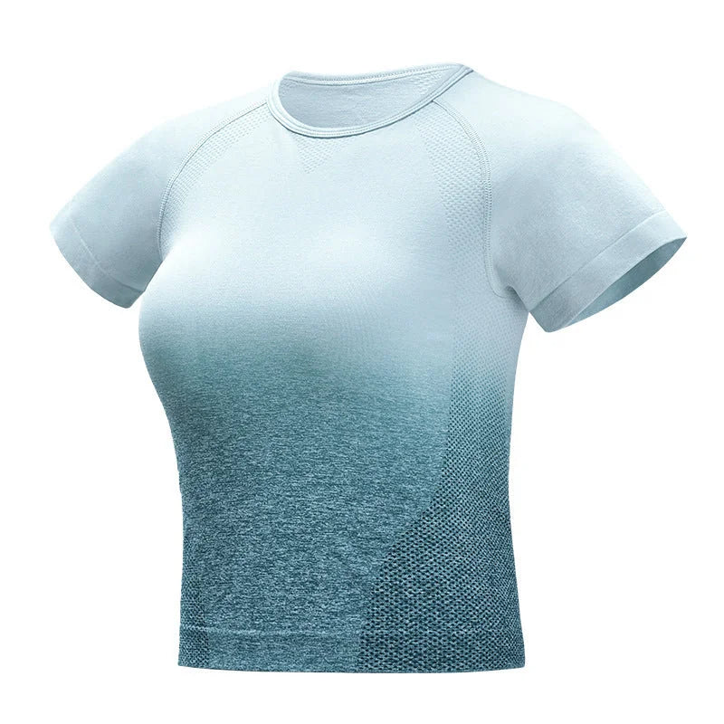 seamless crop top | gradient button shirt | short sleeve blouse | energy saving