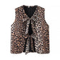 Women's European And American Style Leopard Print Vest Leopard Quilted Vest Sleeveless Tie Front Shirts Vest Cardigan Trendy Streetwear Meifu Market