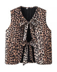 Women's European And American Style Leopard Print Vest Leopard Quilted Vest Sleeveless Tie Front Shirts Vest Cardigan Trendy Streetwear Meifu Market