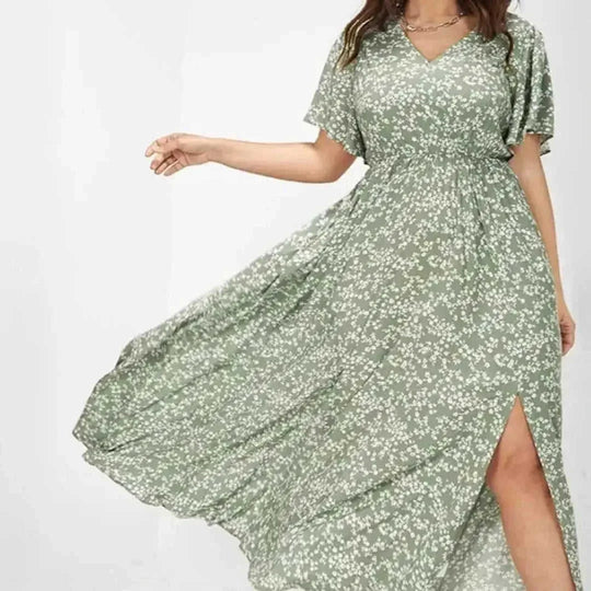 European And American Ladies Bohemian Style Floral Tight Waist Dress - flaunt your style  customizable floral maxi slip dresses for