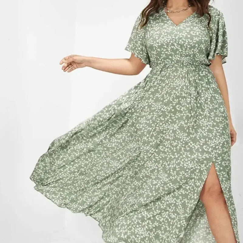 European And American Ladies Bohemian Style Floral Tight Waist Dress - flaunt your style  customizable floral maxi slip dresses for