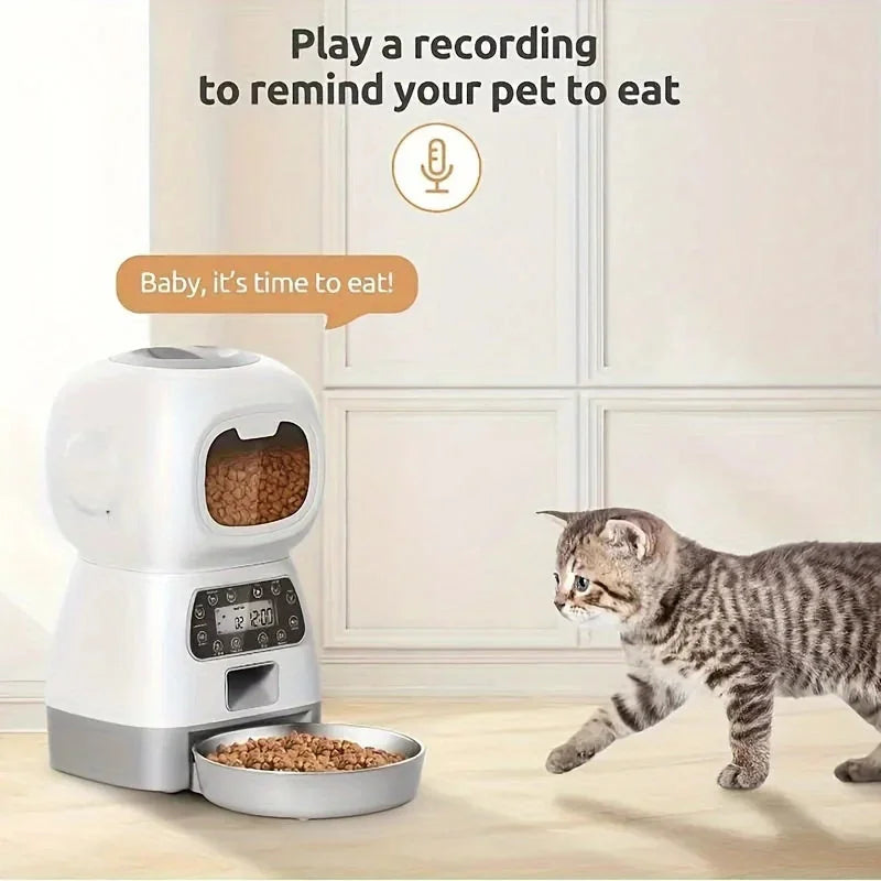 timed automatic pet feeder | large capacity pet feeder | visible food level feeder | energy saving