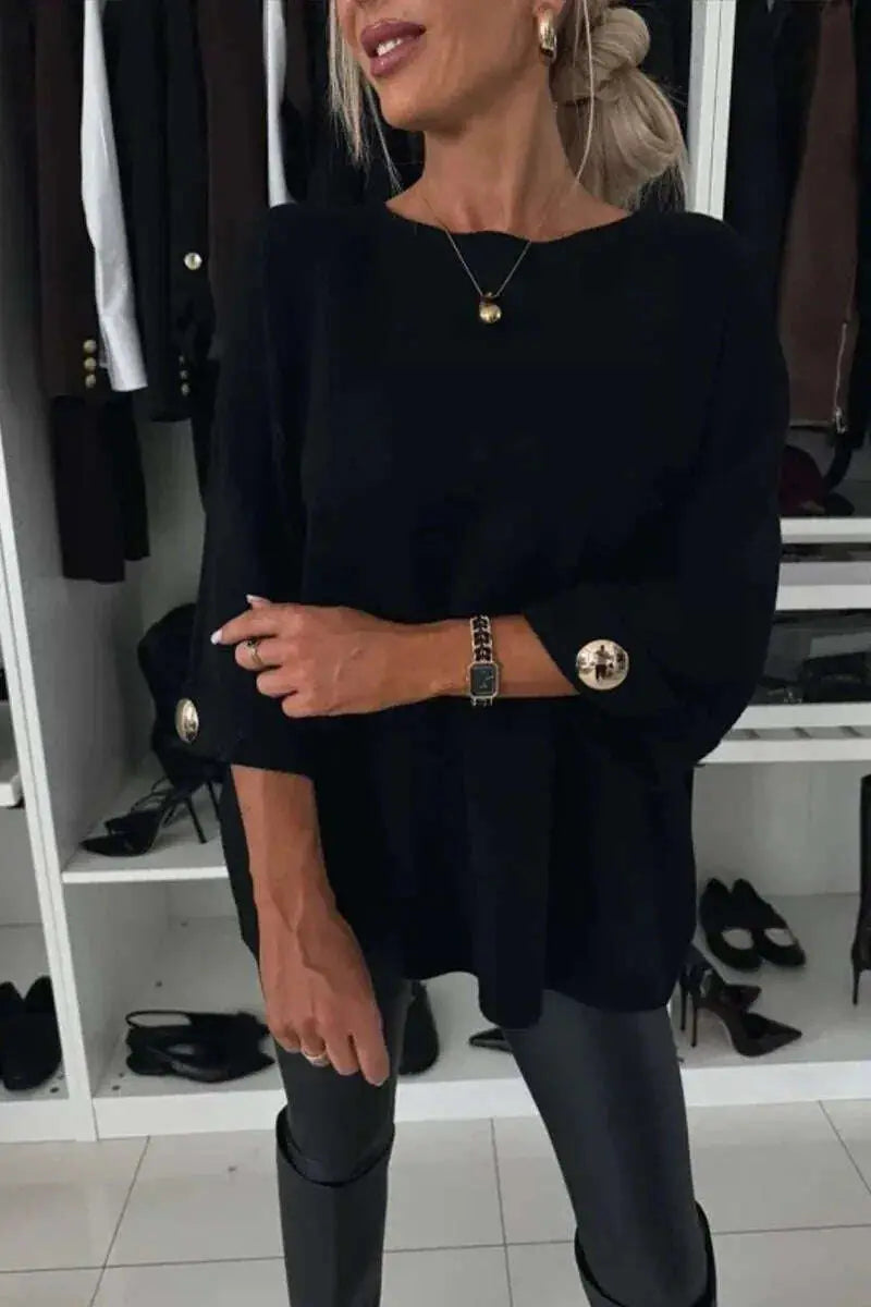 Knit Top Women - Round Neck Short Sleeve Casual Shirt Solid Color Black - available style options
