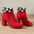 suede plush ankle boots | square heel winter boots | plaid print casual shoes | energy saving