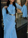 round neck ruffle sleeve maxi dress | chiffon long sleeve maxi dress | floor length evening gown | ultrasonic cleaning