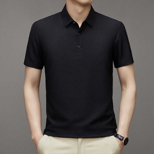 Ice Silk Polo-Collar Tee — Men's Cool-Touch Jacquard Summer Shirt