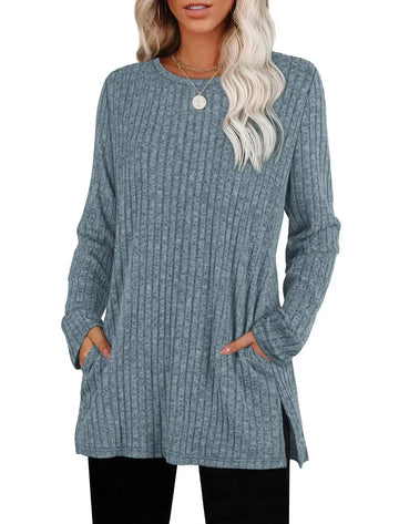 European And American Style Women Sweater Sunken Stripe Round Neck