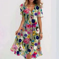 chiffon fabric dress | floral printed summer dress | v-neck short sleeve dress | ultrasonic cleaning