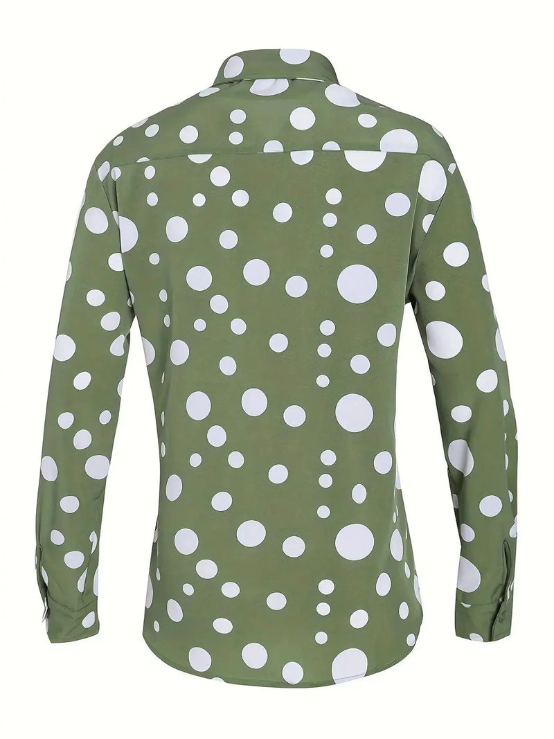 long sleeve polka dot shirt | cotton blend casual shirt | mens button down shirt | energy saving