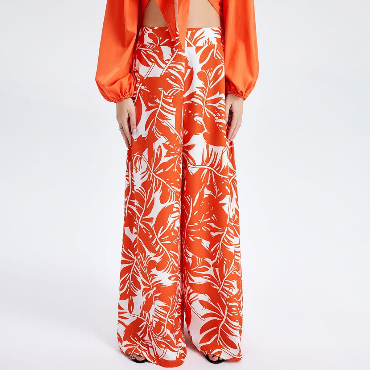 New Women's Temperament Print Pants V -neck Long Sleeve Two -piece Suit 