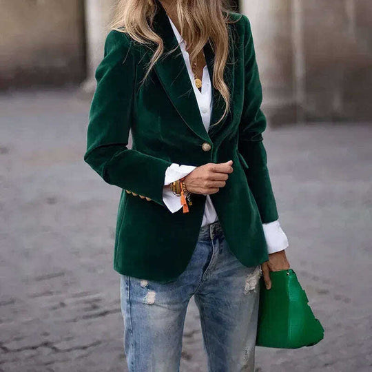 Women's Velvet Blazer Slim Fit Single Breasted Suit Jacket Meifu Market