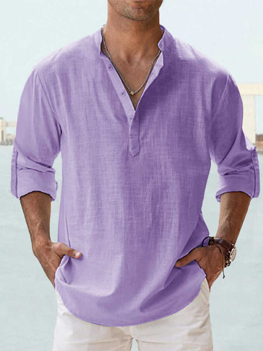 Men's Long Staple Cotton Long Sleeve Stand Collar Shirt - Meifu Market