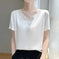 Acetate V-Neck Loose Short-Sleeve Top - Women's Commute Style - side view (material: denim, silk | color: white, black |...