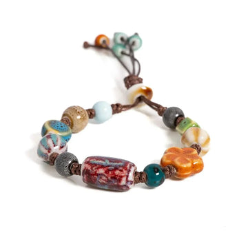 handmade ceramic beads | adjustable boho bracelet | woven jewelry for women | ultrasonic cleaning