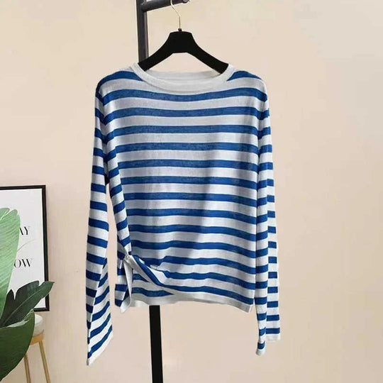 breathable cotton fabric | striped long sleeve shirt | minimalist womens top | ultrasonic cleaning