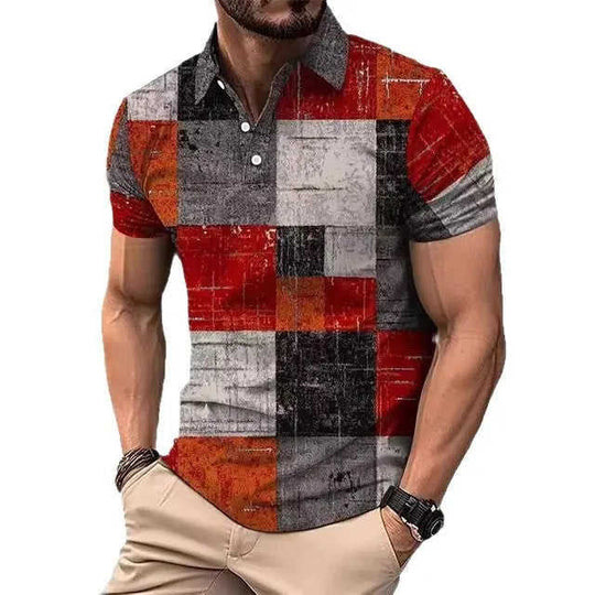 Mens Casual Printed Striped Polo Shirt 2XL - reverse side showing construction