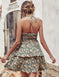 backless summer dress | boho printed halter dress | ruffle trim beach dress | ultrasonic cleaning
